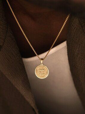 Men's Gold Cancer Pendant Necklace